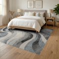 thumbnail image 3 of ODIKA 6'x9' Washable Area Rug Non-Slip, Chair-Friendly, Abstract Grey Swirl Wavy Watercolor Gradient Motif Yellow Navy Flowing Dynamic for Dining Room, Under Table, Office Décor, 3 of 7
