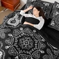 thumbnail image 4 of Homewish Vintage Damask Floral 7-Piece Bedding Comforter Set,Boho Style King Bedding Sets,White Black Bed Sheets For Adults,Breathable Bedroom Decorative Reversible, 4 of 8