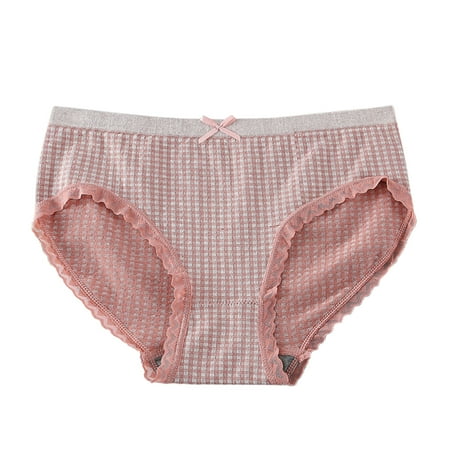 

Women Panties Cotton Bikini Plaid Print Panties Lace Trim Underwear Mid Waist Panties Soft Breathable Stretch Ladies Briefs 1 Pack 2023