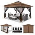 thumbnail image 5 of COBIZI 13x13 Pop-Up Gazebo with Mosquito Netting, Outdoor Patio Canopy Tent with 2-Tier Ventilated Roof, 3 Adjustable Heights, Provides 169 Sq Ft Shade, Brown, 5 of 13