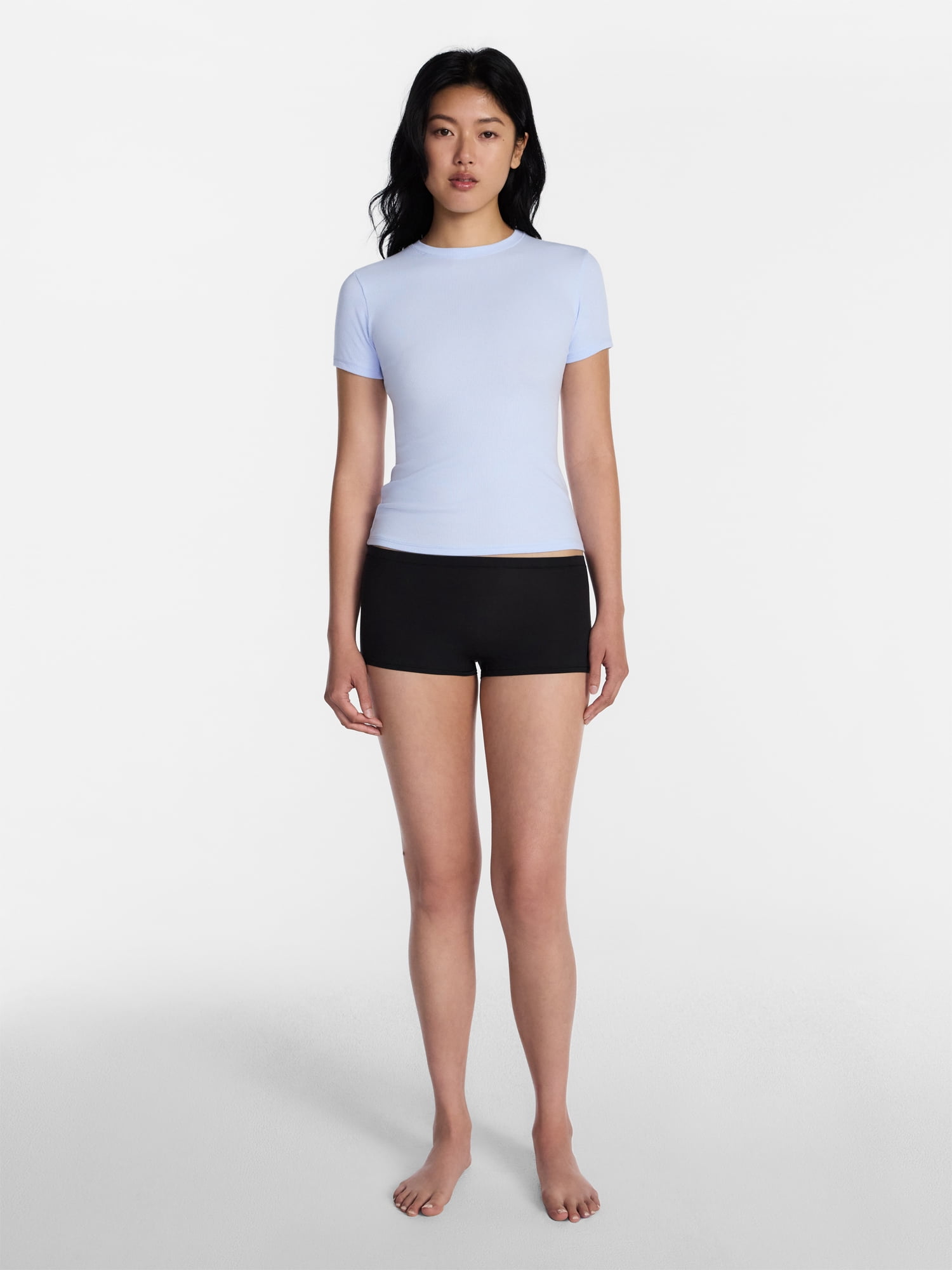 No Boundaries Cotton Stretch Ribbed Tee with Short Sleeves, Women's XS-3XL