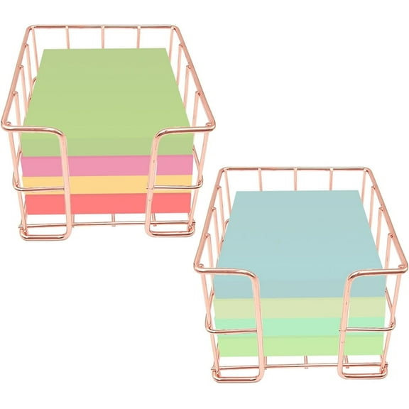 2Pcs Memo Holders,Mesh Sticky Note Holders, Business Card Dispenser,Pencil Post Note Holder,Organizer for Desk Office Home (Rose Golden)