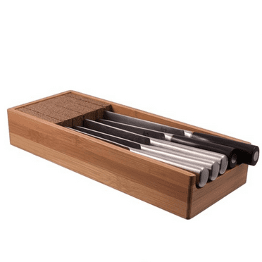 Knife Drawer Organizer - Bamboo In-Drawer Kitchen Knife Storage Insert - Space-Saving Cork Composite Knife Block - Easy Access and Organization for Your Knives