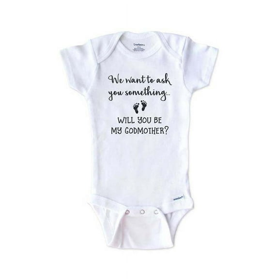 We want to ask you something Will you be my Godmother - surprise onesie birth pregnancy announcement - White 0-3 Months