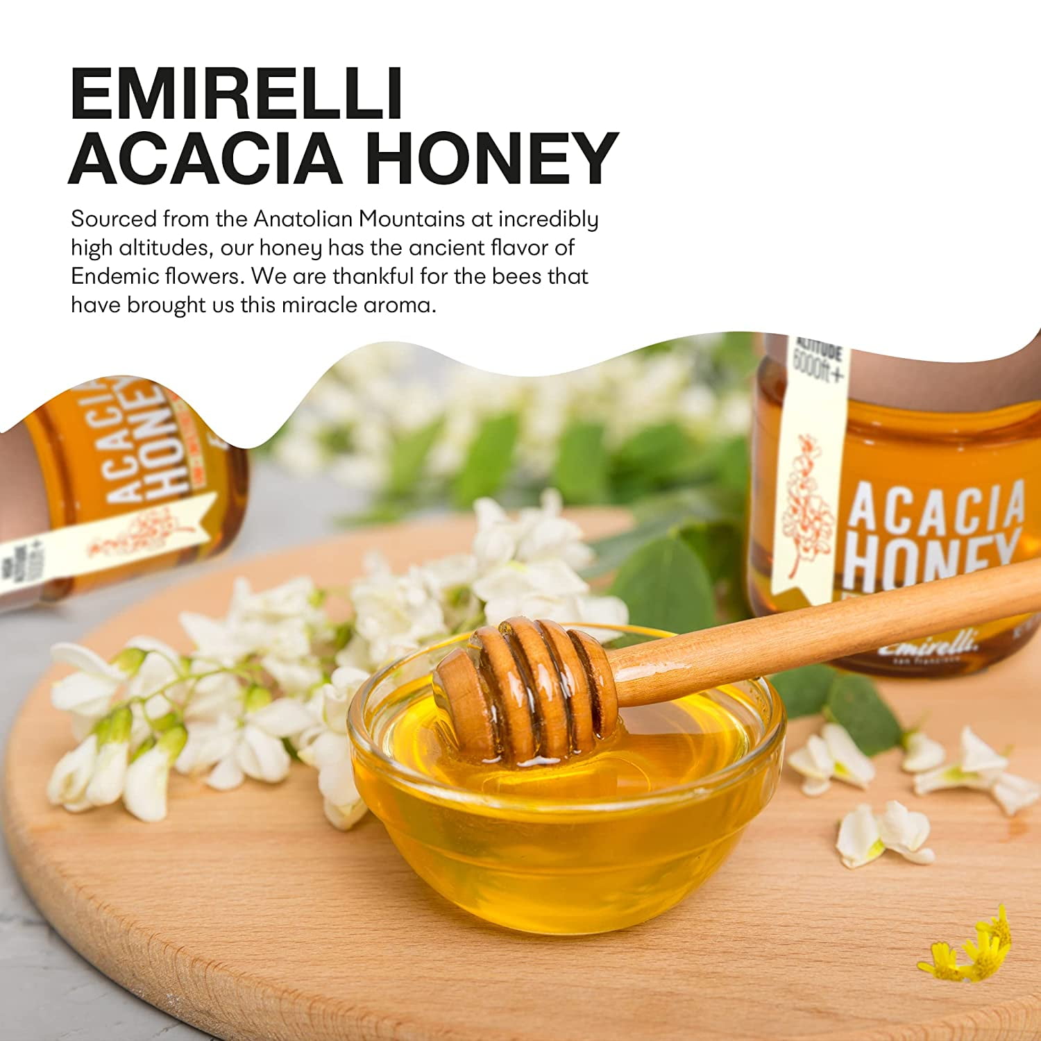 Emirelli Acacia Honey, Raw and 100% Pure – All Natural, Without