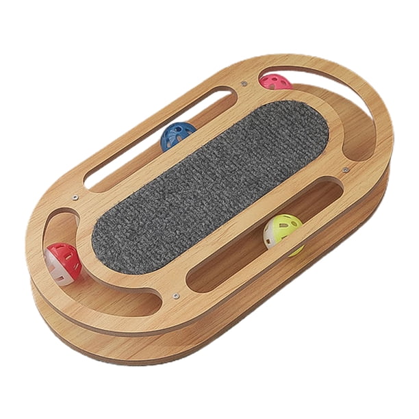 Tablero rascador para gatos Bola redonda clásica de grano de madera amarilla Placa giratoria divertida para gatos Papel corrugado grande Artefacto de garra resistente al desgaste Juguete combinado