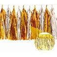 thumbnail image 5 of 2 Pack 9.8 Feet×11.8inch Gold Foil Fringe Garland Metallic Vinyl Fringe Foil Tinsel Fringe Wall Hanging Fringe Tinsel Streamers Banner for Wedding Birthday Parties Holiday Decoration DIY Making, 5 of 9