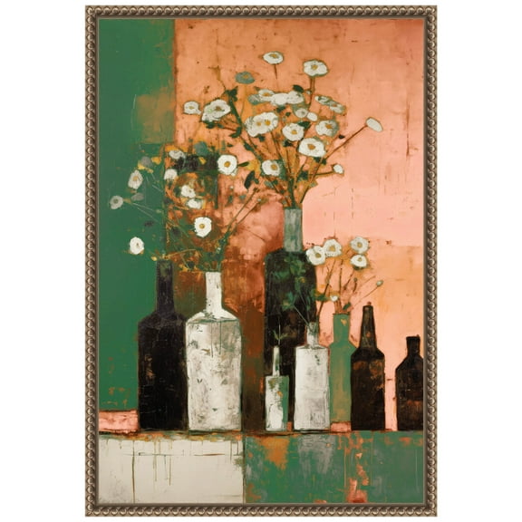 Amanti Art Bottles And Flowers Framed Canvas Wall Art Print