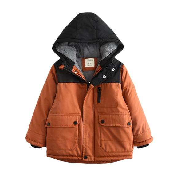 KAUOD Boys Fleece Lined Winter Jackets Padded Warm Hooded Coats Kids Toddler Hiking Oversized Pockets Windproof Outwear