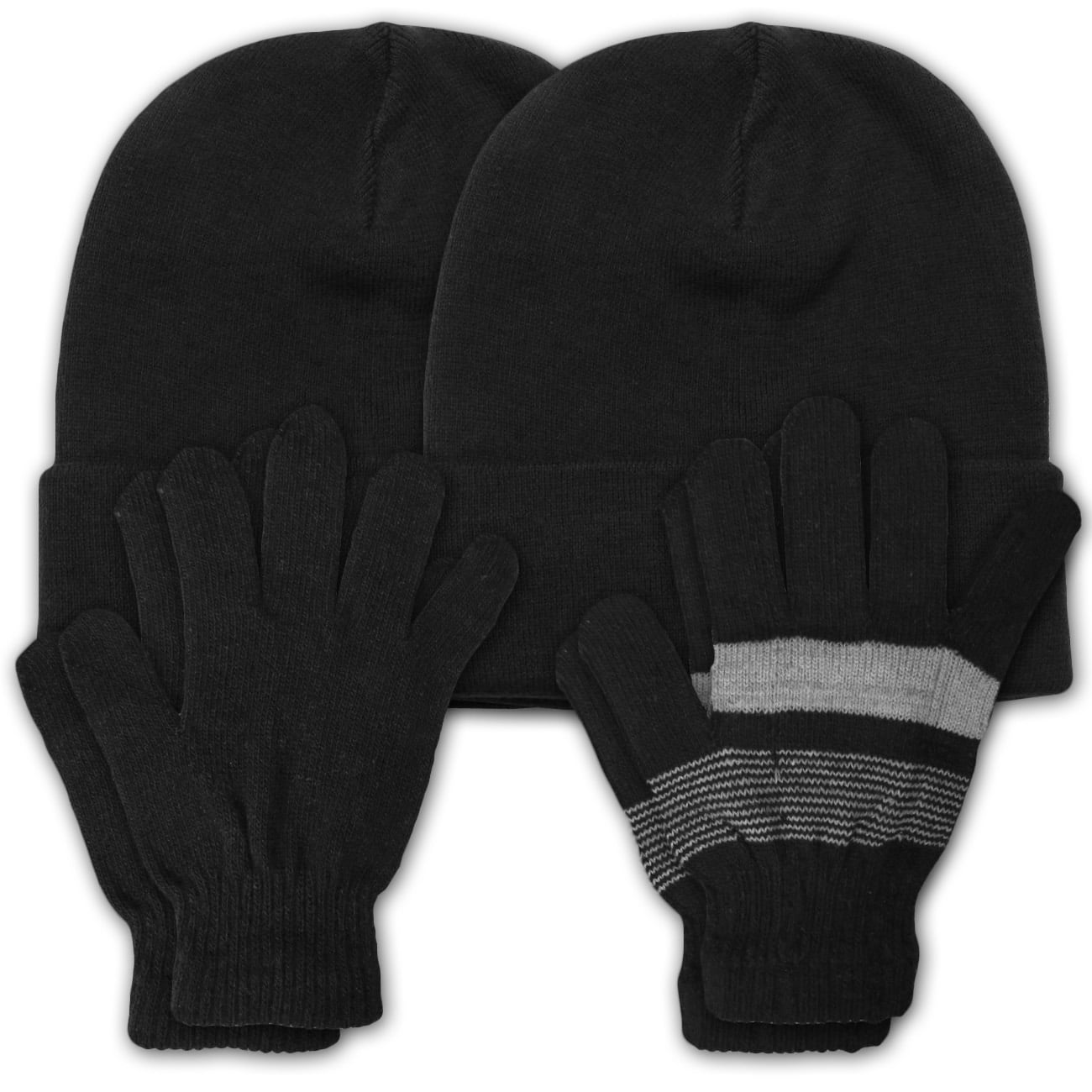 Men's Winter Beanie Hat & Gloves Bundle Warm Set (Black)