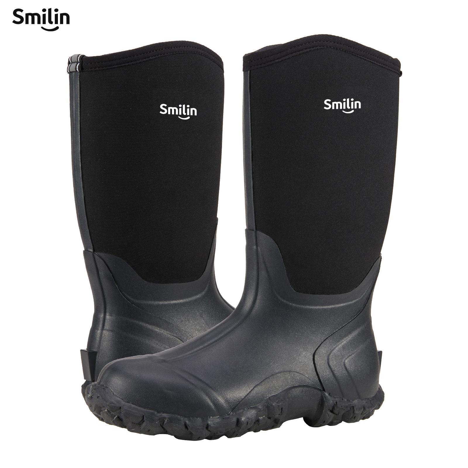 SMILIN Waterproof Rain Boots for Men, Mid Height Rubber Mud Boots for Outdoor Garden, Black, Size 9