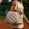 thumbnail image 3 of Quilted Tennis Pickleball Tote Bag with Racket Compartment and Shoe &Bottle Storage, 3 of 4