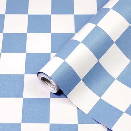 Checkered Wallpaper Peel and Stick Blue Checkerboard Contact Paper Modern Self Adhesive Vinyl Removable Wall Paper Mosaic for Shelf Liner,Classroom,Cabinets,Living Room 17.3”X120”