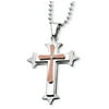 Stainless Steel, Cognac Accent and Cubic Zirconia Cross Necklace