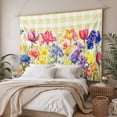 thumbnail image 3 of Yellow Plaid Tulip Large Tapestry for Bedroom Wall Hanging Tapestry,Spring Floral Watercolor Botanical Ceiling Backdrop Tapestries Poster Blanket Wall Decor for Teens Room Living Room Dorm 86" x 104", 3 of 8