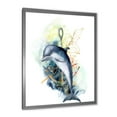 thumbnail image 2 of Designart 'Linear Coral Reef Plants and Dolphin Turtle Anchor' Nautical & Coastal Framed Art Print, 2 of 4