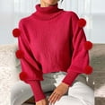thumbnail image 4 of Maqroz Winter Sweaters for Women Long Sleeve Turtleneck Pullover Comfortable Knitting Pullovers Cute Knitted Pom Poms Top Casual Solid Color Sweater, 4 of 6
