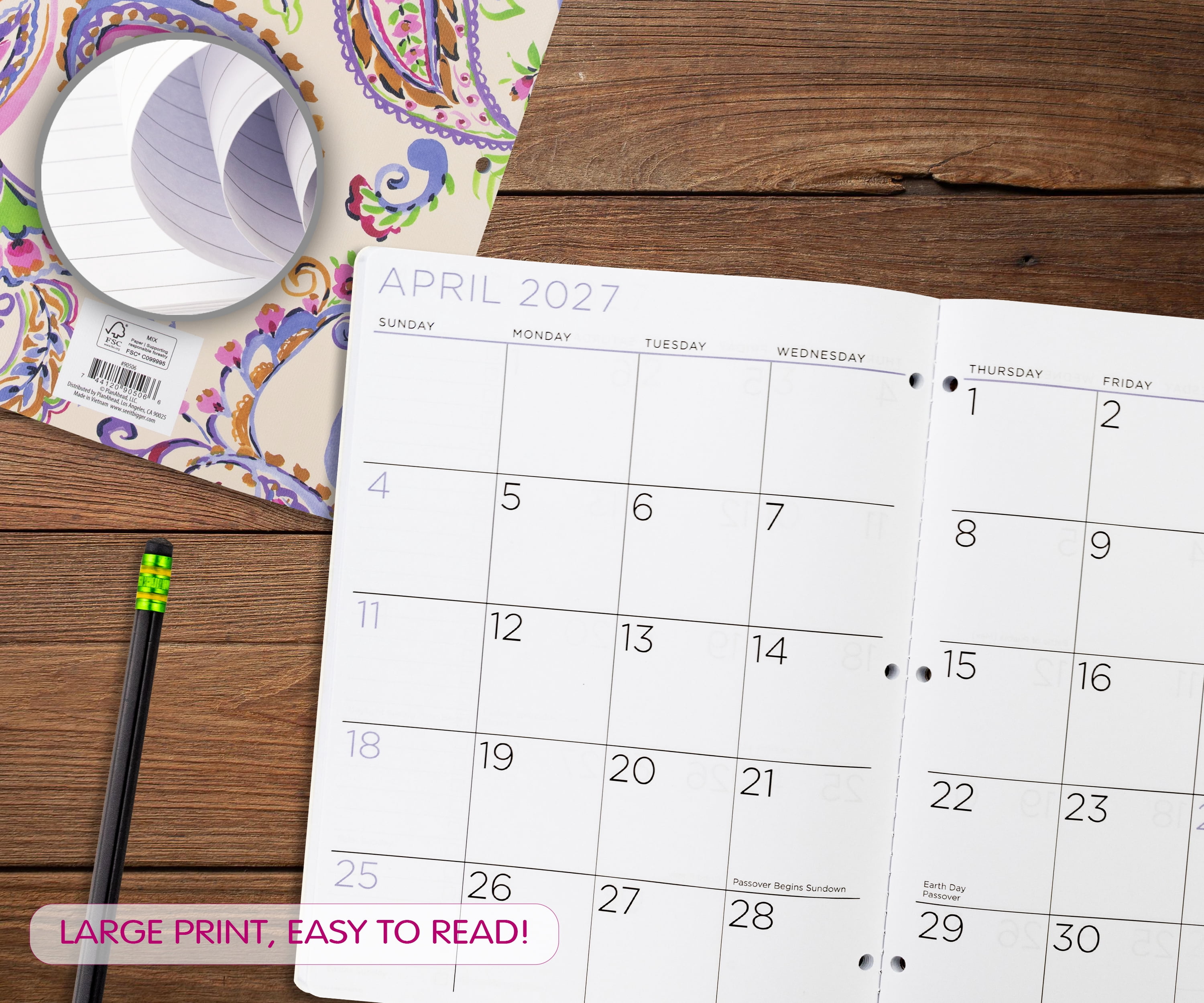 See It Bigger Monthly Planner, Large (8.5" x 11"), Paisley, 2-Year: Apr 2026 – Mar 2028