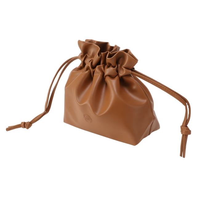 1 Pc Bolsa de Cosméticos Portátil con Cierre de Cuerda para Vacaciones y Viajes de Negocios PU Marrón