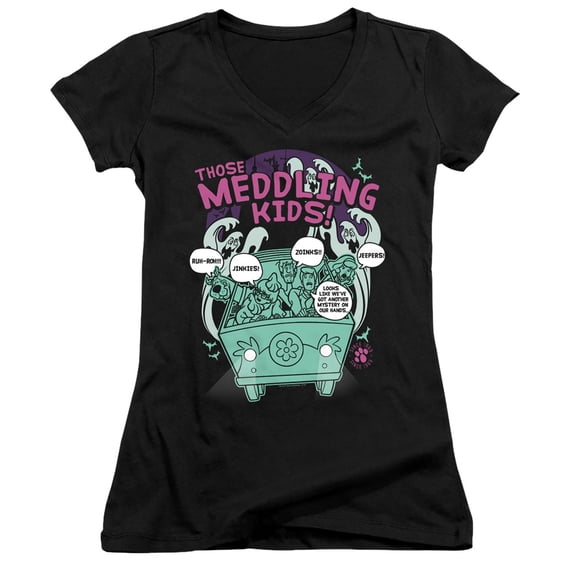 Scooby Doo Meddling Since 1969 Junior Women's V-Neck T-Shirt Black