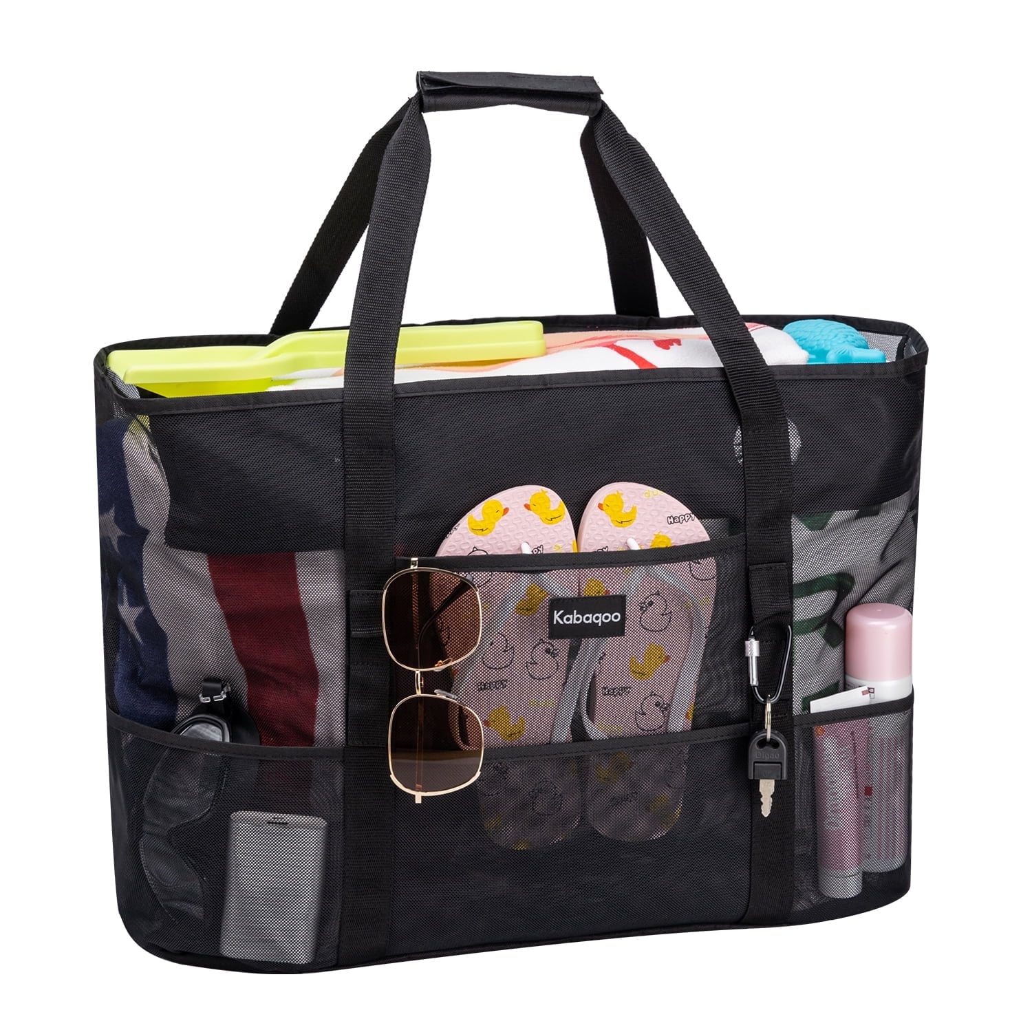 Kabaqoo Mesh Beach Bag, Waterproof Sandproof Mesh Tote Bags for Picnic Travel Pool, Black