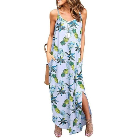 Women Casual Loose Long Maxi Beach Cover Up Cami Dress With Pockets ...