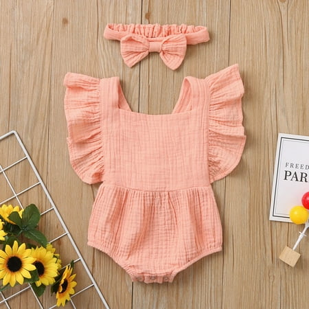 

Hunpta Newborn Baby Girls Fly Sleeve Ruffle Romper Jumpsuit+Headbands Outfit