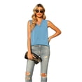 thumbnail image 4 of Uvplove Women's Summer Sleeveless Chiffon Tank Tops Loose Casual V Neck Shirt Blue S-2XL, 4 of 7