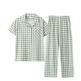 thumbnail image 2 of Dagugfen 2 Piece Sets for Men Plaid Pajamas Pants Short Sleeve Button down Shirts Comfy Sleepwear Outfits Pockets, 2 of 4
