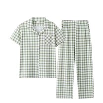 Nrmvnmi Pajamas Sets For Men Plaid Graphic Prints Sleepwear Sets Flip Collar Short Sleeved Button Cardigan Tops With Pocket And Elastic Waist Long Pants Comfortable Fall Loungewear Sets