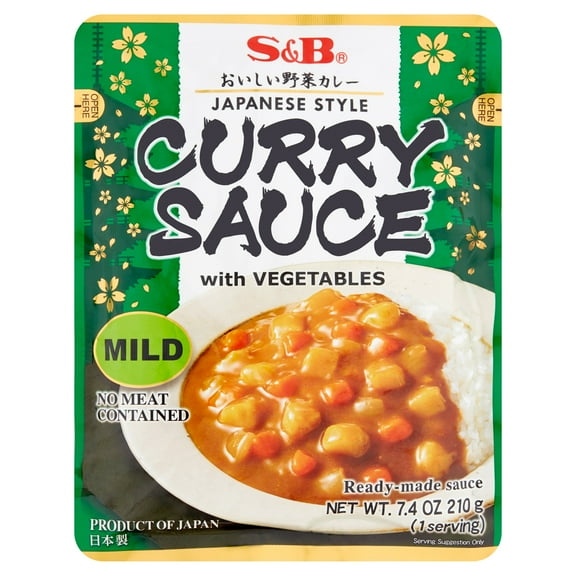 S&B Japanese Style Curry Sauce with Vegetables, Mild Spice, 7.4 oz, Ready-to-Eat, Shelf Stable