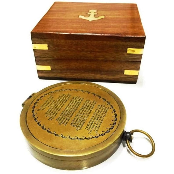 NauticalMart Brass Compass with Rosewood Case Engraved Poem Compass Handmade Baptism Gifts, Best Easter, Birthday, Mothers Day, Fathers Day, Graduation Gift, Wedding Gifts