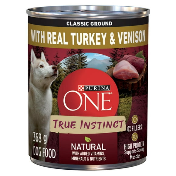 Purina ONE Véritable Instinct Moulue Classique Dinde et Venaison, Nourriture Humide pour Chiens 368 g 368g