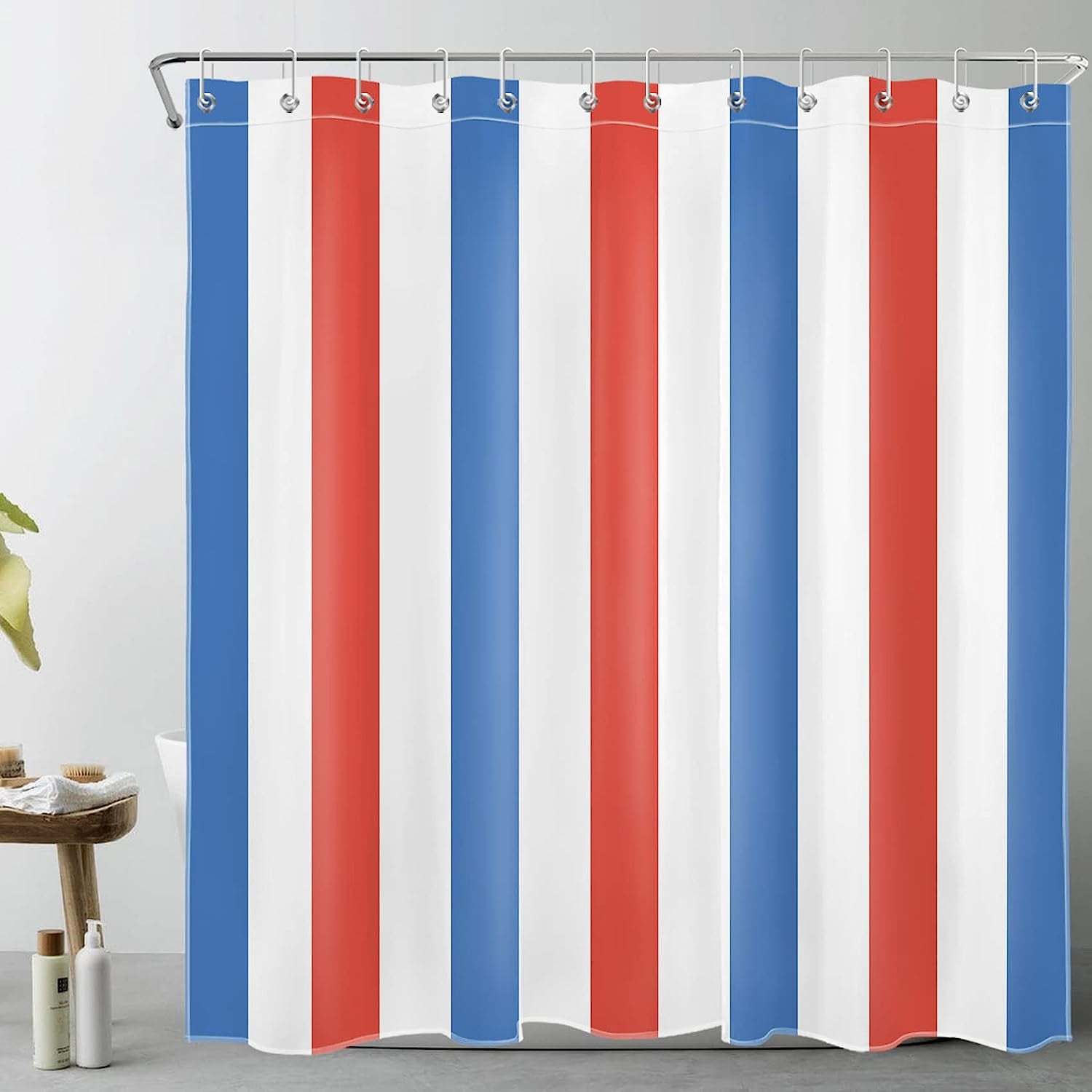 SPXUBZ Blue and Red Striped Shower Curtain 4th of July Shower Curtains