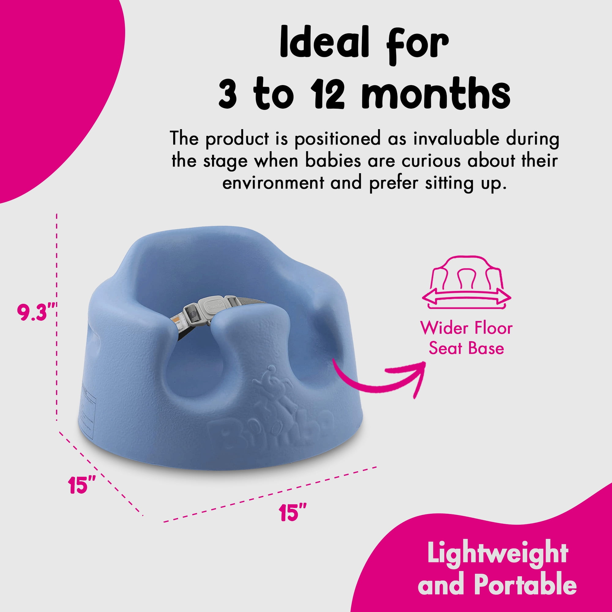 Bumbo Infant Floor Seat Baby Sit Up Chair w Adjustable Harness Powder Blue Walmart