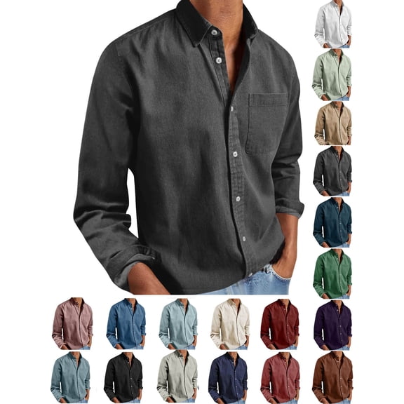 Yyuenw Mens Dress Shirts Button Down Long Sleeve Solid Shirts Business with Pocket Casual Lightweight Tops for Men