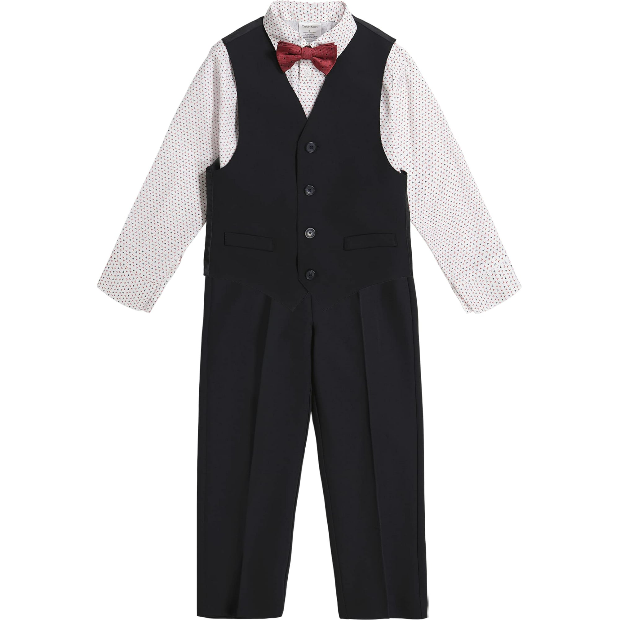 Calvin Klein Boys' 4-Piece Formal Suit Set, Vest, Pants, Collared Dress  Shirt, and Tie, Black/Red, 2T | Walmart Canada