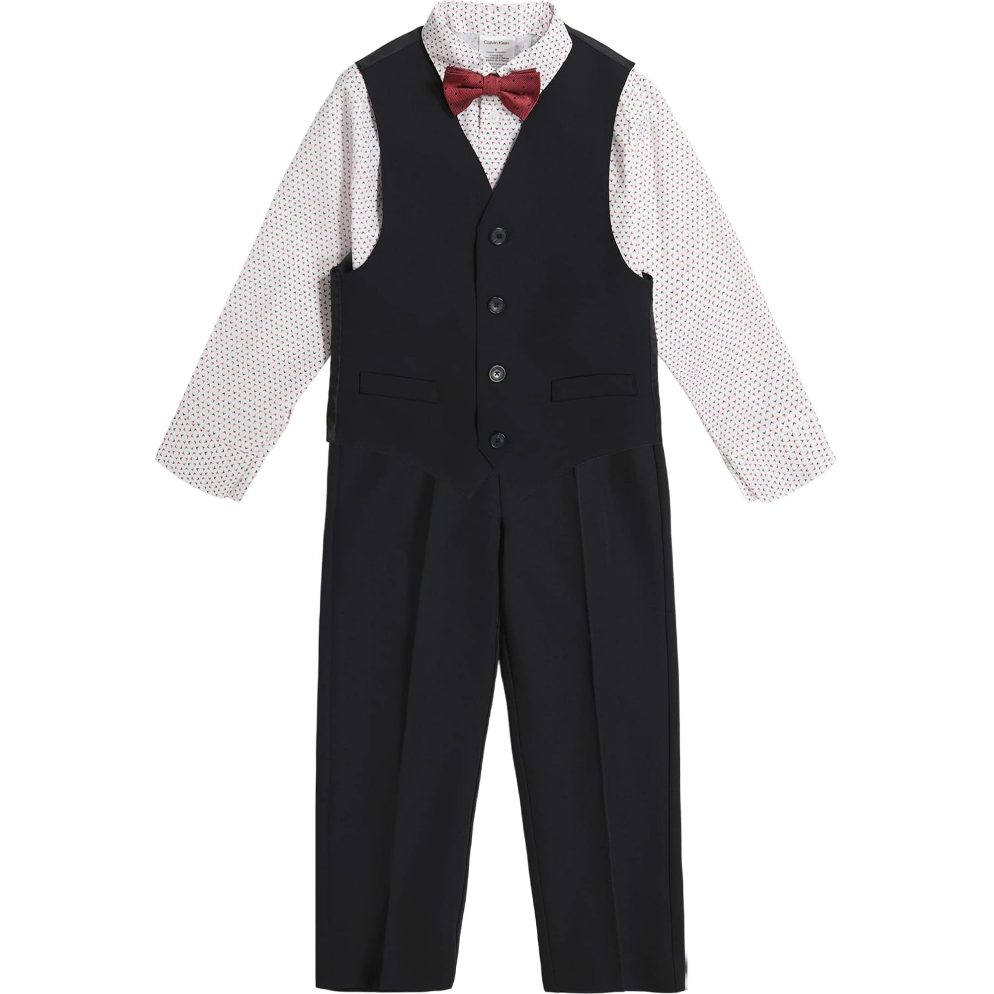 Calvin Klein Boys' 4-Piece Formal Suit Set, Vest, Pants, Collared Dress Shirt, and Tie, Black/Red, 2T | Walmart Canada Calvin Klein Boys' 4-Piece Formal Suit Set, Vest, Pants, Collared Dress Shirt, and Tie, Black/Red, 2T | Walmart Canada