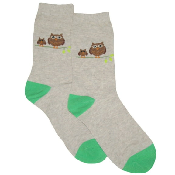 DAVCO Women's Tan Crew Socks with Owl Family - size 9-11