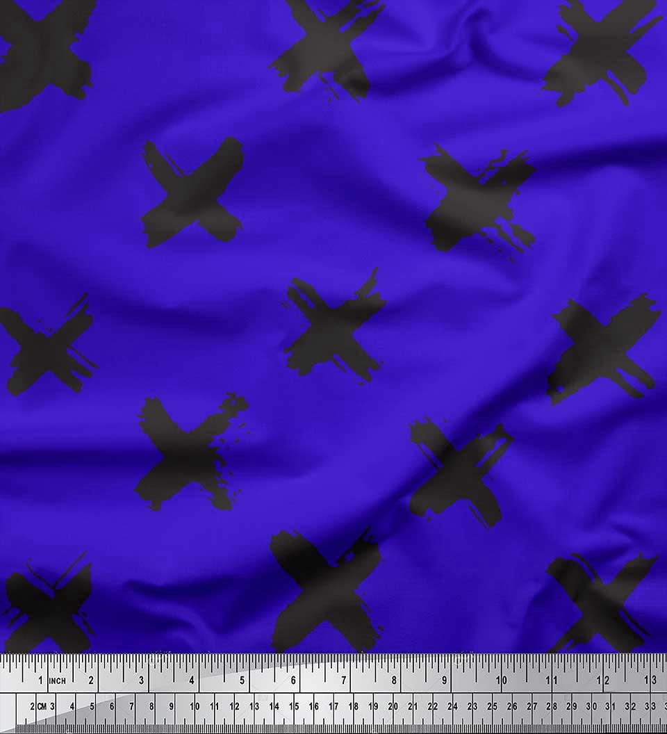 Soimoi Blue Modal Satin Fabric Brush Stroke Abstract Printed Fabric 1 Yard 42 Inch Wide