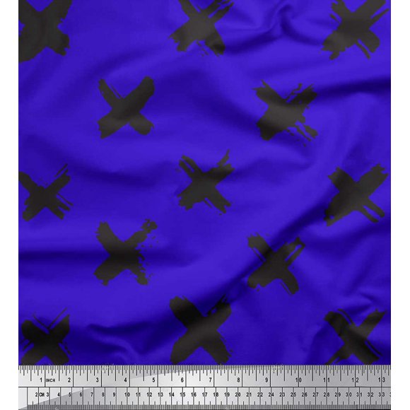 Soimoi Blue Rayon Crepe Fabric Brush Stroke Abstract Print Fabric by the Yard 46 Inch Wide