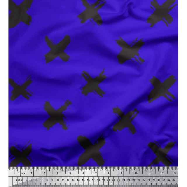 Soimoi Blue polyester Crepe Fabric Brush Stroke Abstract Print Fabric by the Yard 42 Inch Wide