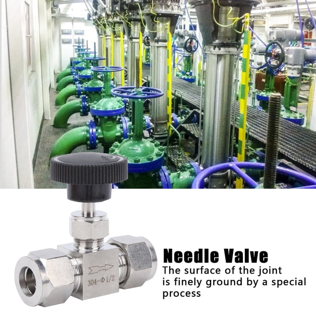 Válvula de aguja para agua, válvula de acero inoxidable 304 Válvula de aguja Válvula de agua de control de flujo inoxidable Instalación sin esfuerzo VoborMX herramienta