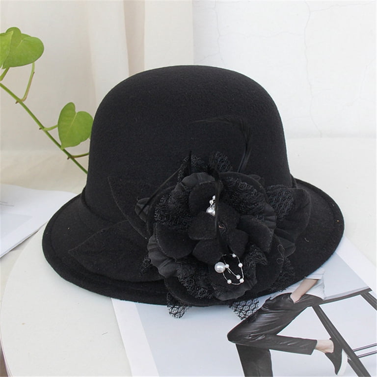 WOMEN\'S GATSBY LINEN CLOCHE HAT WITH LACE BAND AND FLOWER - BLACK EPOCH Women main image 3