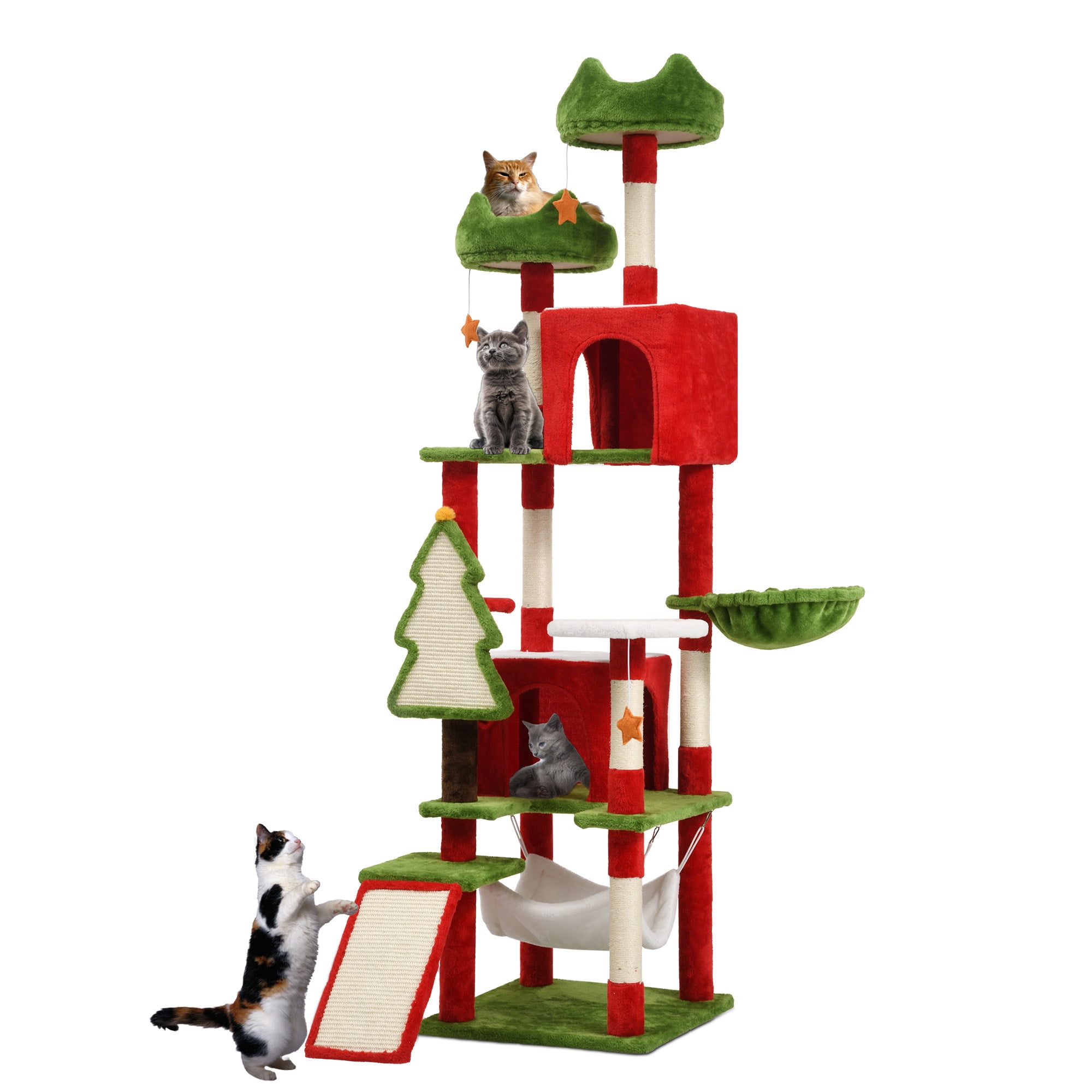Uforic 75" Multi Level Christmas Cat Tree with Hammock, Sisal Scratching Posts and Top Perches ,Tall Cat Tower Condo for Indoor Cats