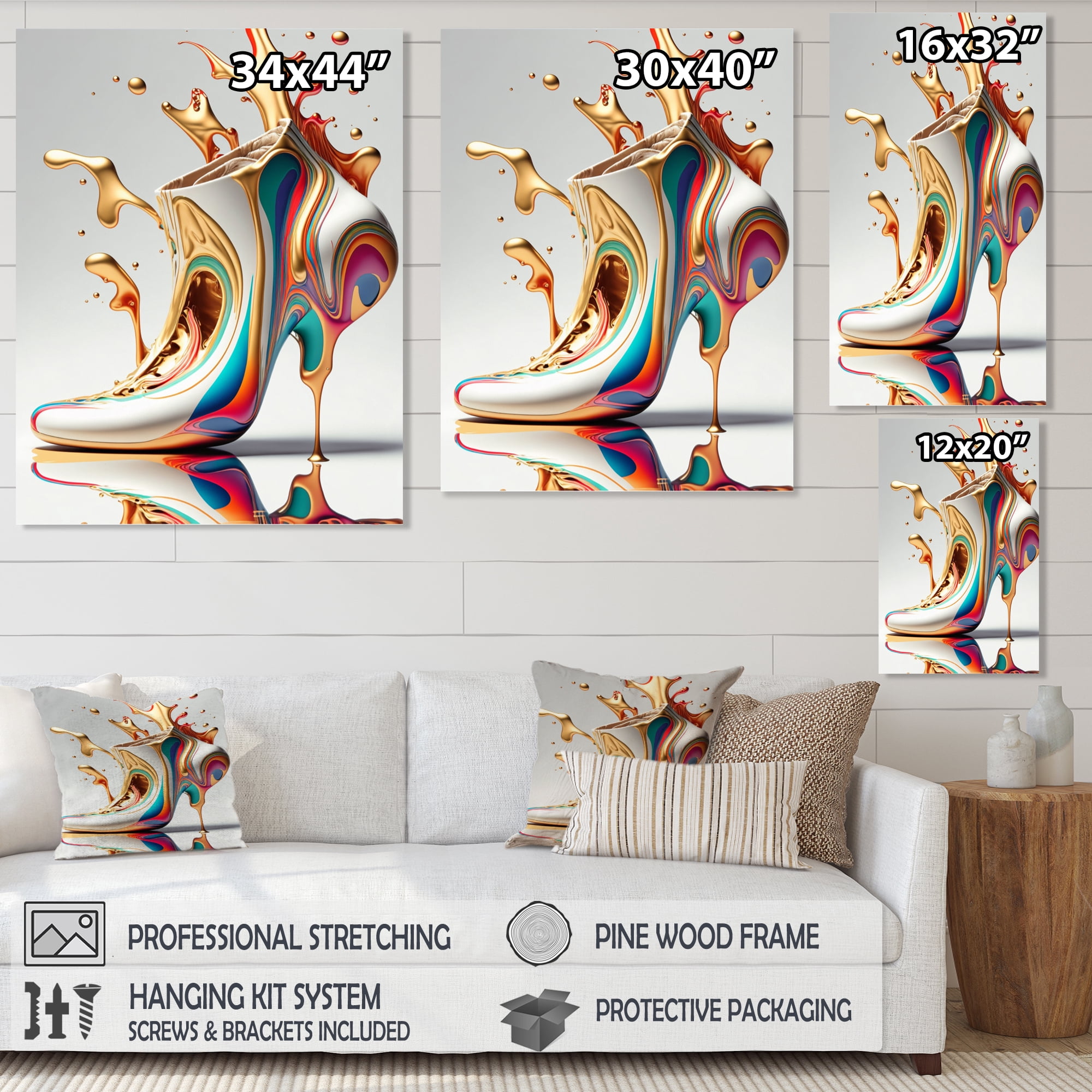 Designart Retro Art Deco High Heel Shoe III Canvas Wall Art