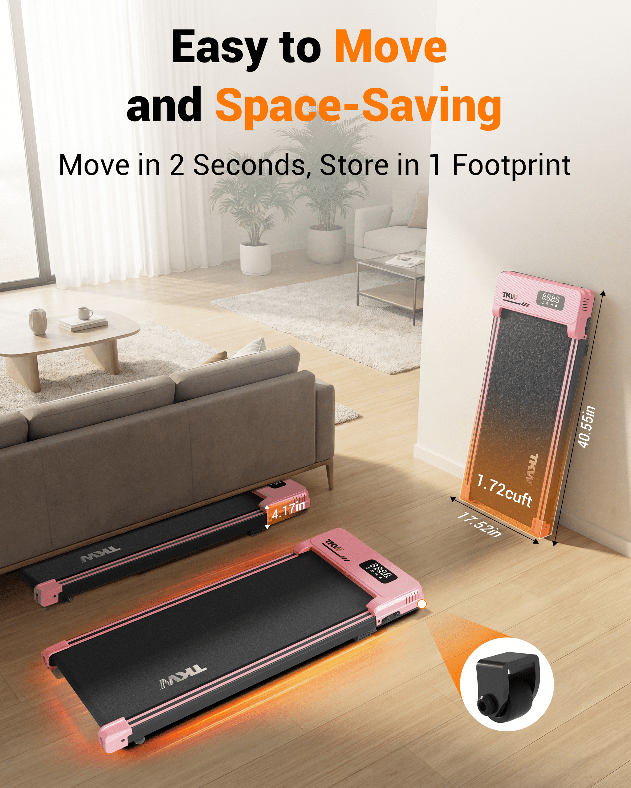 TKW 3-in-1 Under Desk Walking Pad Treadmill, Portable Compact walk pad for Apartment Gym & Small Space, 200 lbs Capacity Walking Pad walkingpad treadmill, Pink