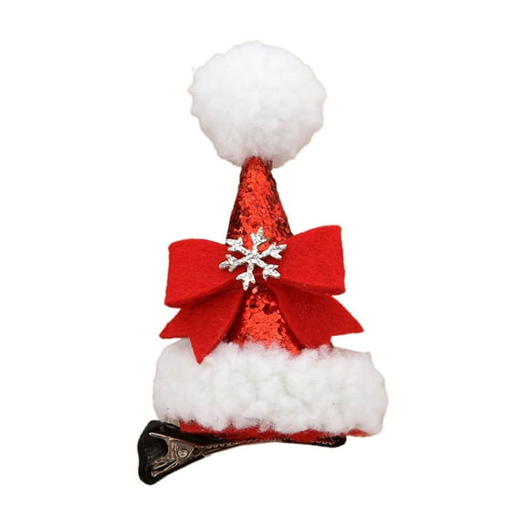 Christmas Hair Clip, Santa Hat Hair Clip, Fuzzy Lamb Wool Sequin Holiday Hair Accessory, Soft Comfortable Red Cloth Alloy Material, Festive Round Hat Design with Bows Snowflakes Mustaches, 6.5x6x6 cm