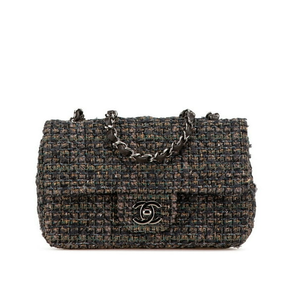 Pre-Owned Chanel Mini Matelasse 20 Coco Mark Crossbody Chain Shoulder Bag Grey Tweed Leather...