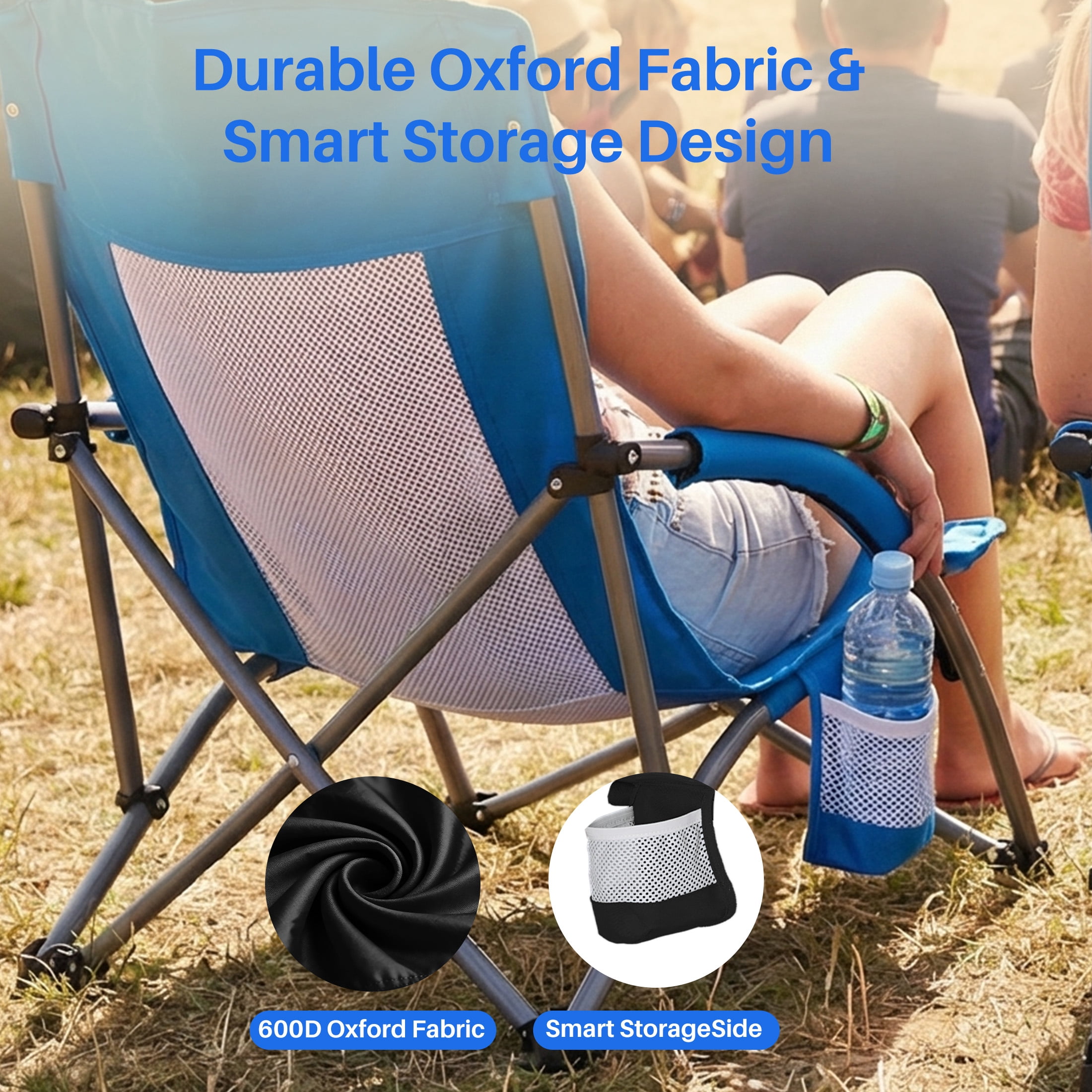 EDX Low Profile Camping Chair Portable Folding Beach Chair W/ Bag - Heavy Duty Breathable for Outdoor, Blue